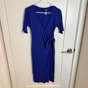 Sonoma Goods for Life Maternity Wrap Dress Royal Blue Ribbed Short Sleeve Size S